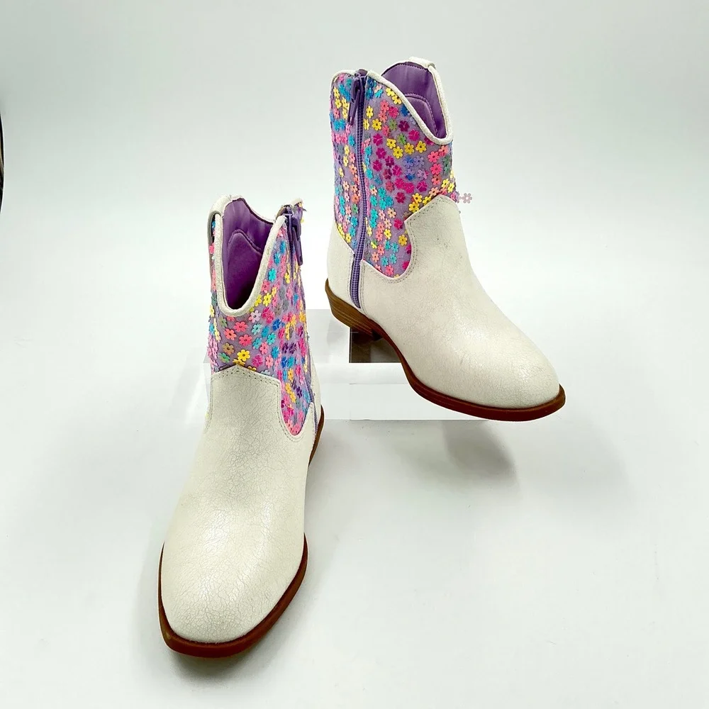 Steve Madden Girls Size 13 Boots Bone Floral Sequin NEW Peek Little Kids $65